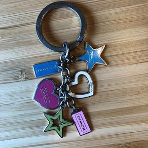 COACH Multicolor Enamel Stars and Hearts Logo Charm Keychain
